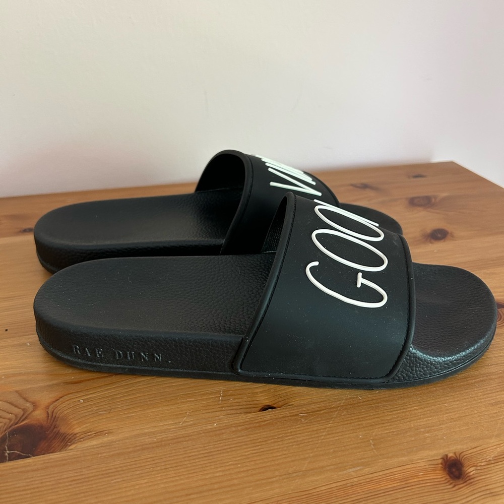 Rae Dunn Black Good Vibes Slide Sandals - Picture 5 of 15